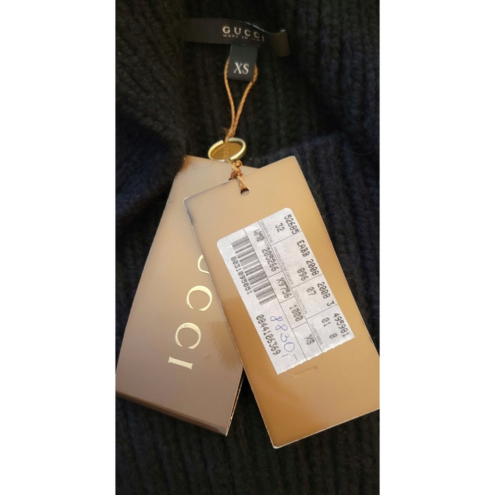 NWT Gucci Vintage Black Knit Cashmere Sweater Golden Zip Up Button Details XS - Picture 5 of 7